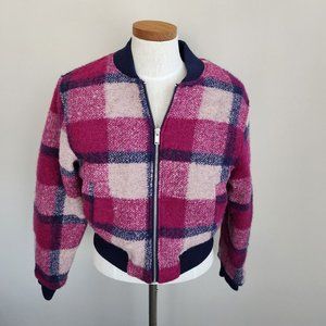 House Of Harlow 1960 Women's Plaid Wool Blend Quilted Lined Bomber Jacket Small